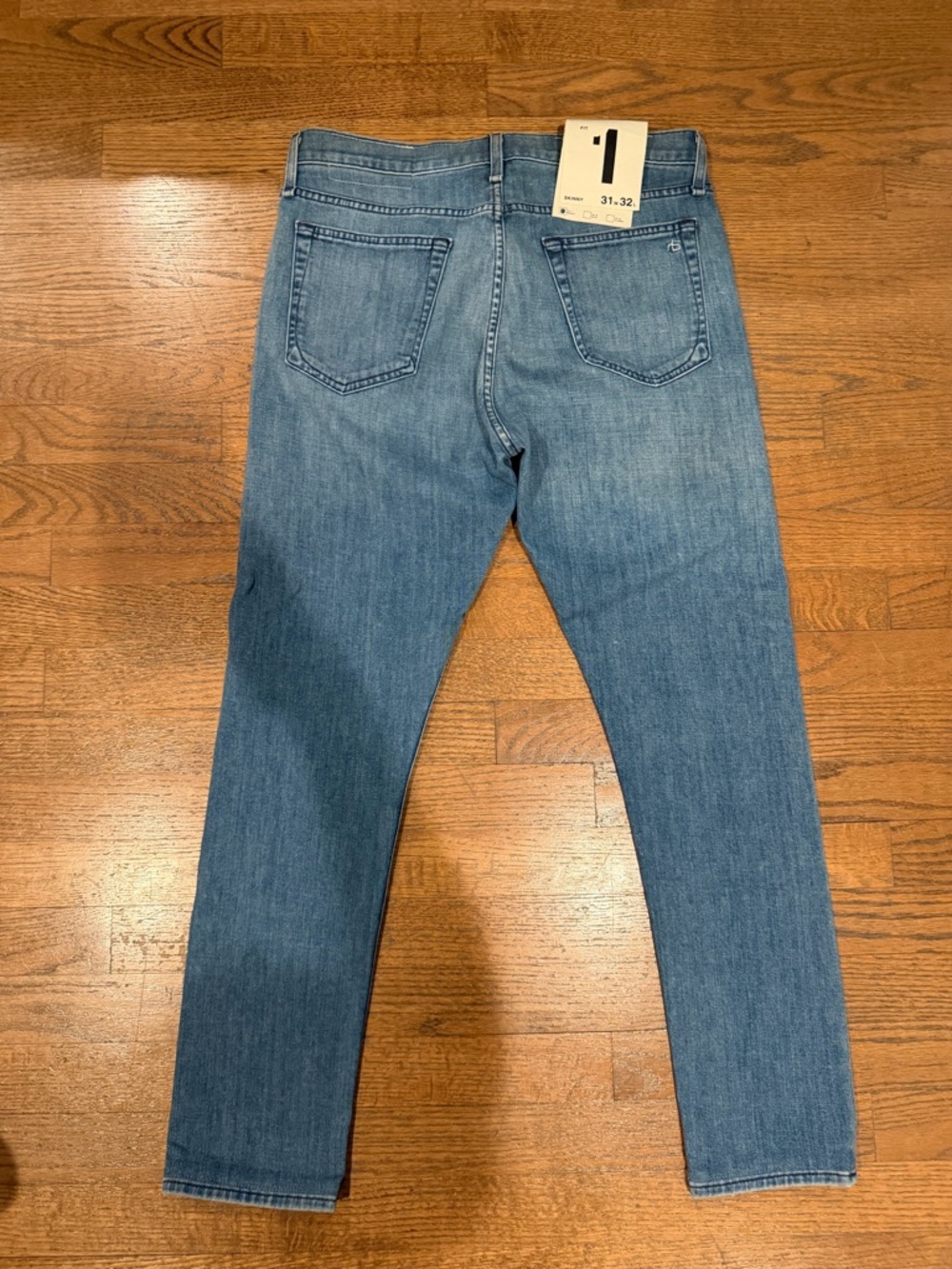 rag & bone Men's Slim Jeans in Light Blue with Knee Distress - Picture 4 of 5
